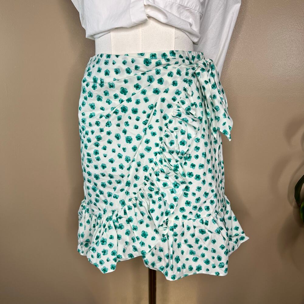 Rebecca Taylor Emerald Green Daisy Ruffle Mini Wrap Skirt